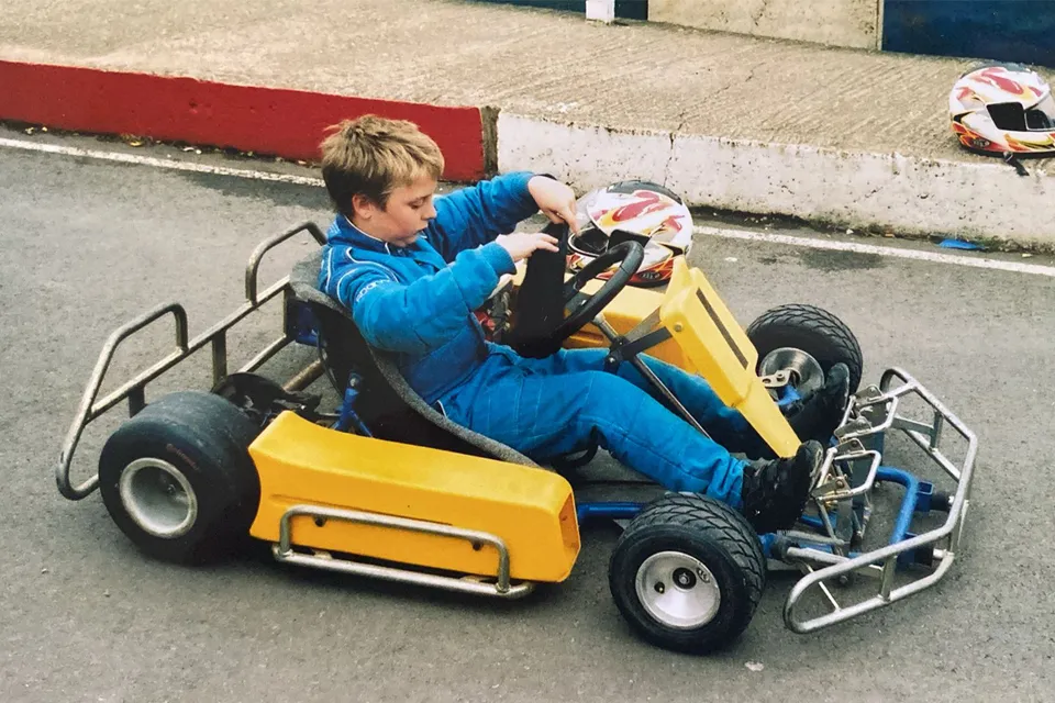 Glenn aged eight in a cadet kart